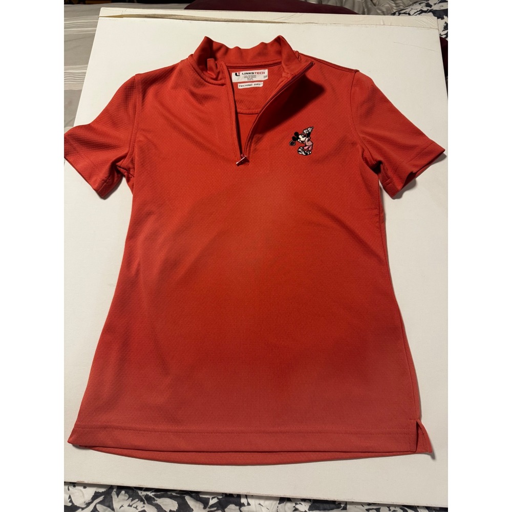 Disney‎ Mickey Mouse Golf Quarter Zip Performance Shirt Women's XS Coral Pink
